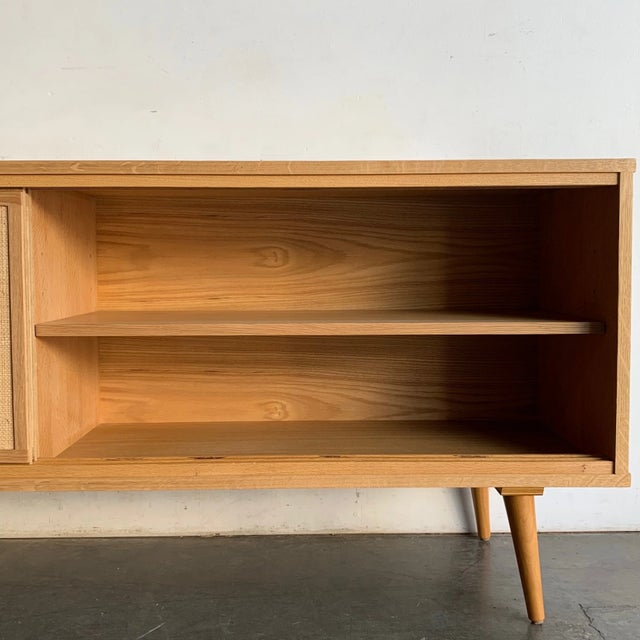 White Oak and Cane Credenza Angled Legs For Sale - Image 9 of 18