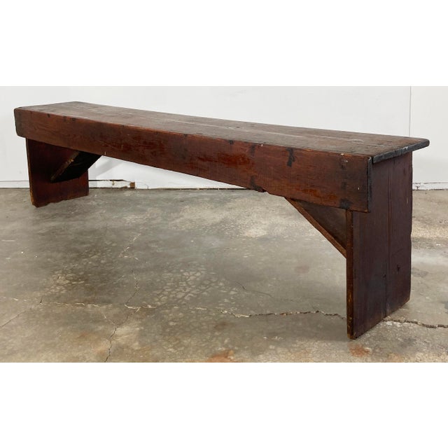 Early 20th Century Antique Primitive Handmade Wood Farmhouse Style Bench For Sale - Image 5 of 11