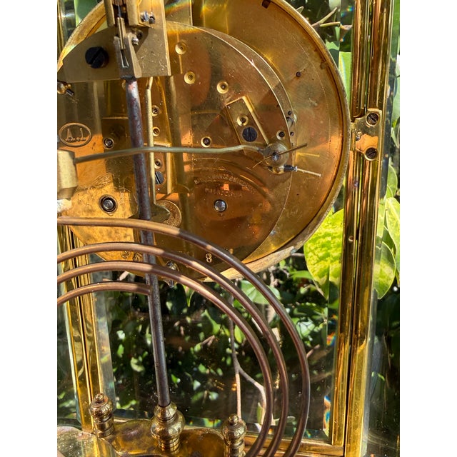 Antique French Art Deco Crystal Regulator Mantel Clock With Curved Glass For Sale - Image 11 of 12