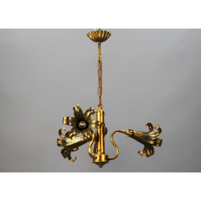 Gilt Metal Three-Light Chandelier by Hans Kögl, 1970s For Sale - Image 13 of 18