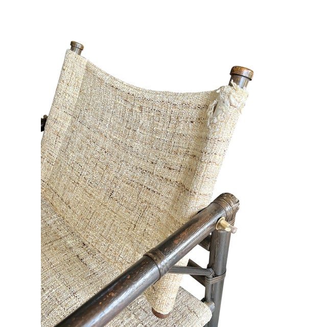 Attributed to Forbes for McGuire Vintage Campaign Safari Lounge Chairs in Woven Silk & Wood – Pair For Sale - Image 14 of 18
