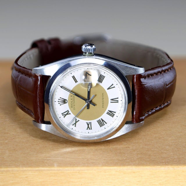 1950s Rolex Oysterdate Precision 6694 Two-Tone Tuxedo Dial Circa 1959 Vintage Watch For Sale In Miami - Image 6 of 18