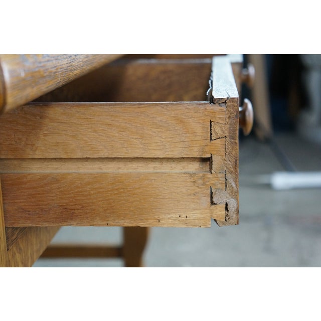 Brown Antique American Empire Style Quartersawn Oak Library Table Console Writing Desk For Sale - Image 8 of 18