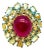 Bochic “Orient” Natural Ruby & Aquamarine Ring Set In 18K Gold & Silver For Sale