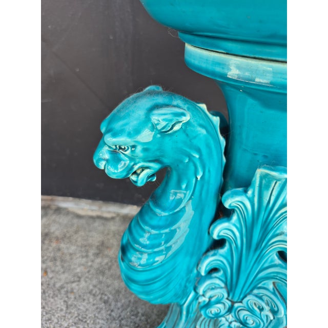 French Antique French Glazed Terra Cotta Pedestal With Gargoyles For Sale - Image 3 of 6
