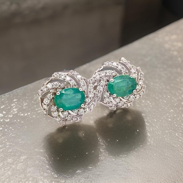 Diamond Emerald Earrings 14 Karat White Gold 2.17 TCW Certified For Sale In New York - Image 6 of 14