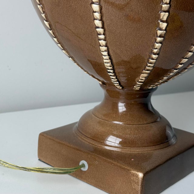 1970s Palm Tree Bamboo Relief Table Lamp For Sale - Image 9 of 10