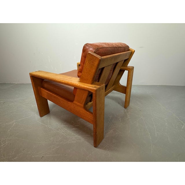 Mid-Century Brutalist Bonanza Armchair in Cognac Leather with Wooden Frame by Esko Pajamies, Finland, 1960s For Sale - Image 6 of 8