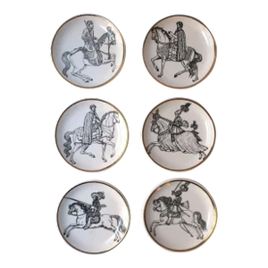 Horse Motif Piero Fornasetti Italian Cocktail Drinks Coasters or Wall Art, Set of 6