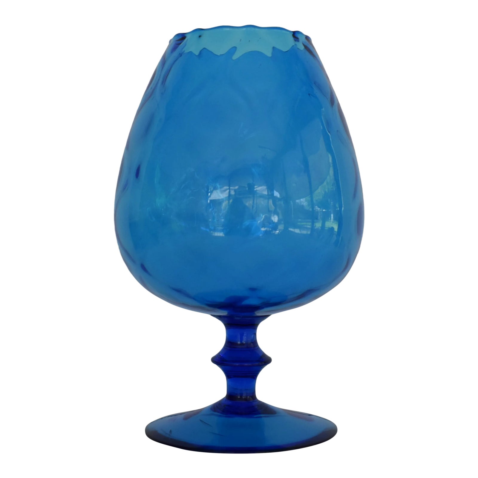 1950s Empoli Turquoise Blue Optic Pattern Brandy Snifter Fish Bowl