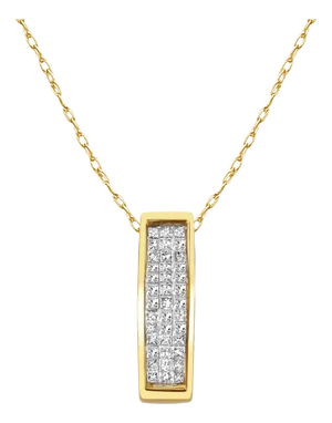 Princess Cut Diamond Necklace .50cttw 14k Yellow Gold 16"