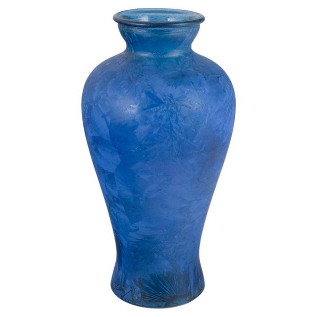 1980s Large Free-Blown Floor Vase in Blue Art Glass, 1980s For Sale - Image 5 of 5