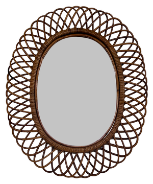 Italian Oval Wall Mirror with Bamboo Frame in the style of Franco Albini, 1970s
