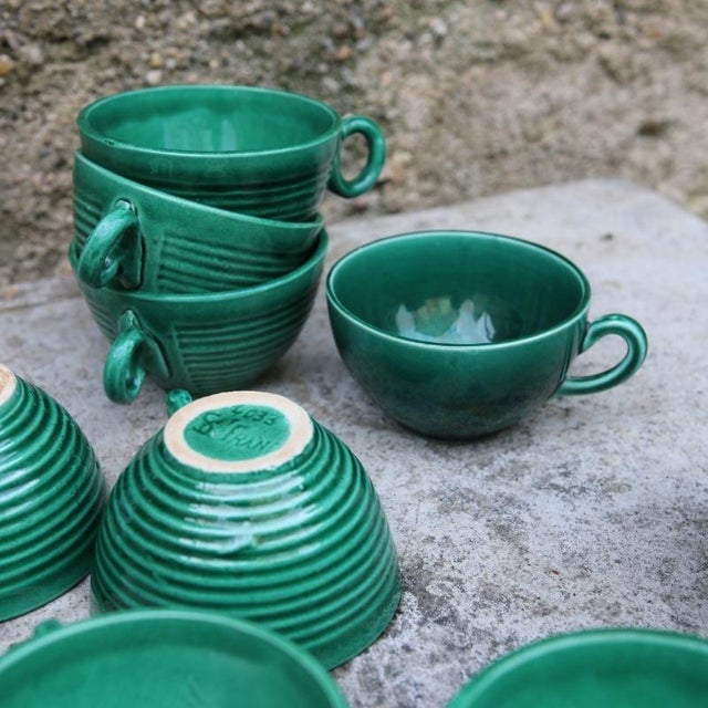 Green Glazed Ceramic Coffee Service by Blanche Letalle, 1950s, Set of 27 For Sale - Image 14 of 18