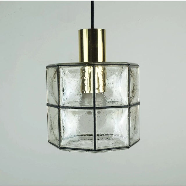 Vintage Brass Pendant Lamp with Clear Glass Shade from Glashütte Limburg, 1960s-1970s For Sale - Image 11 of 11