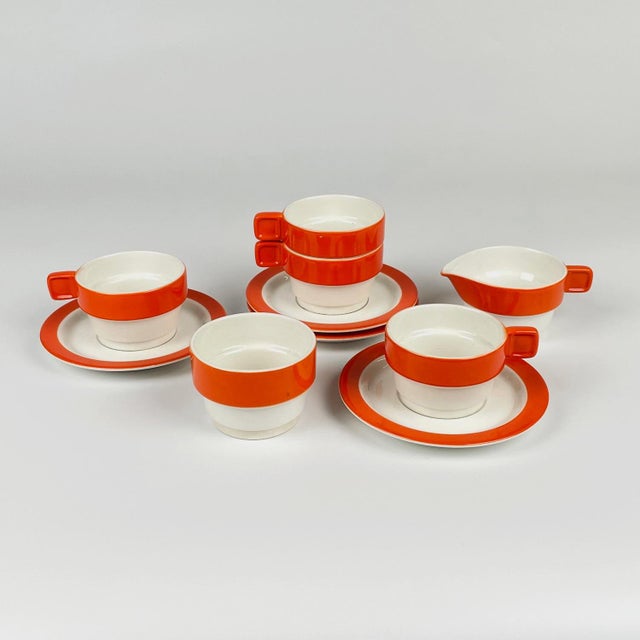 Stackable coffee service designed by Riccardo Schweizer for the Italian manufacturer Pagnossin, comprising four cups and...