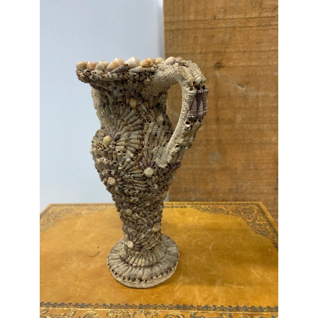 1920s French Hand Decorated Terra Cotta Vase Encrusted with Sand & Tiny Sea Shells from the South of France