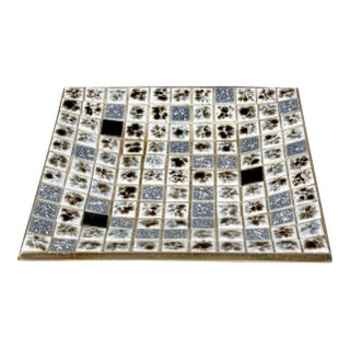 Mid-Century Modern Blue Mosaic Tile Porcelain Cigar Rest Ashtray Catchall Tray For Sale