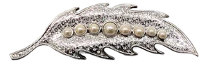 Vintage 1980s Signed Valentino Rhodium Plated Rhinestone & Faux-Pearl Leaf Brooch