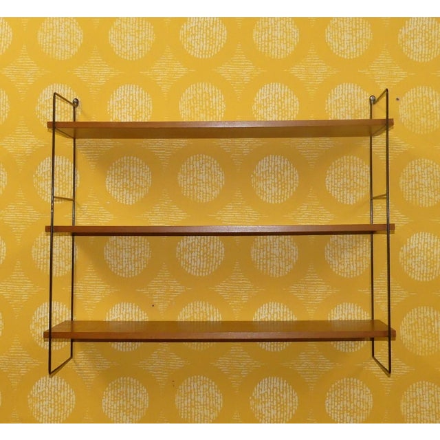 Mid-Century Modern Wood and Wire String Shelf in Walnut with Black Ladders, 1960s For Sale - Image 3 of 14