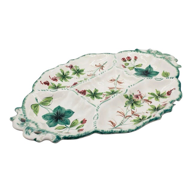 Handpainted Italian Floral Ceramic Serving Dish For Sale