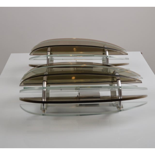 Italian Veca Smoked and Clear Glass Sconces from Veca, 1970s, Set of 2 For Sale - Image 6 of 18
