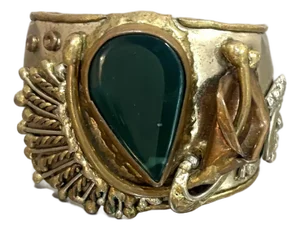 Mid-20th Century Brutalist Copper/Silver Teardrop Jade Large Cuff Bracelet