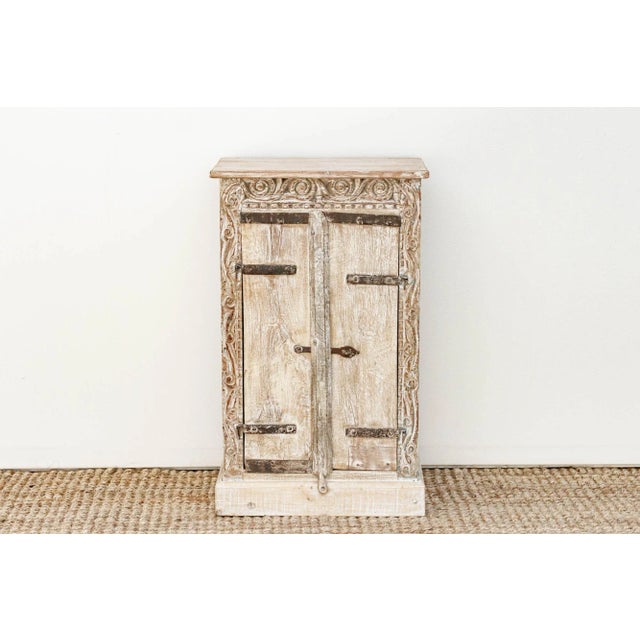 Farmhouse Primitive Teak & Metal Carved Cabinet For Sale - Image 3 of 7