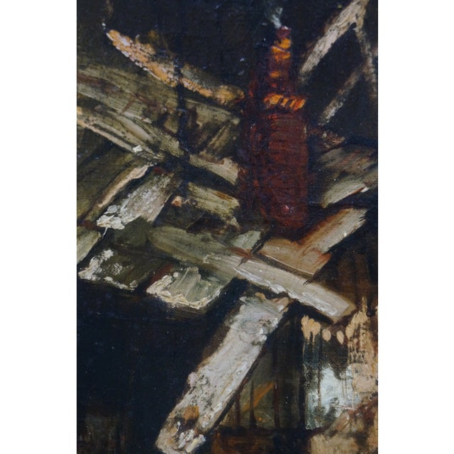 Black Antique 19th C. Barbizon Dutch School Oil Painting Windmill Moonlight Landscape For Sale - Image 8 of 12