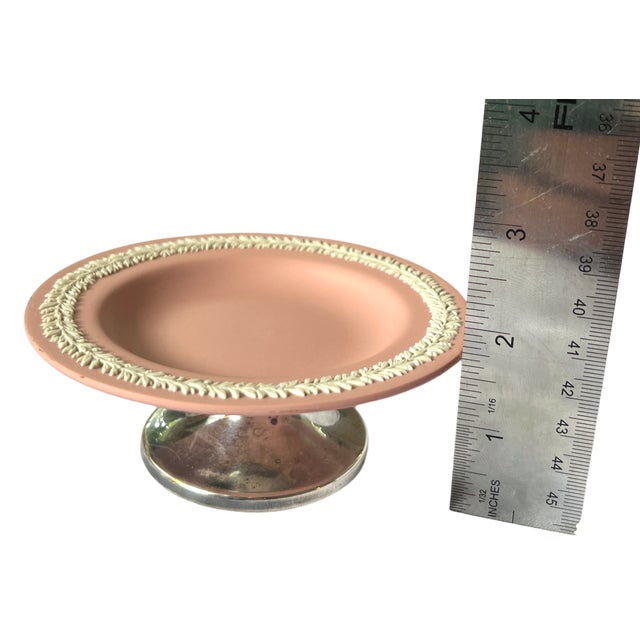 Vintage Pink Wedgwood Attributed Neoclassical Dish on Silver-Plated Pedestal For Sale In Jacksonville, FL - Image 6 of 6