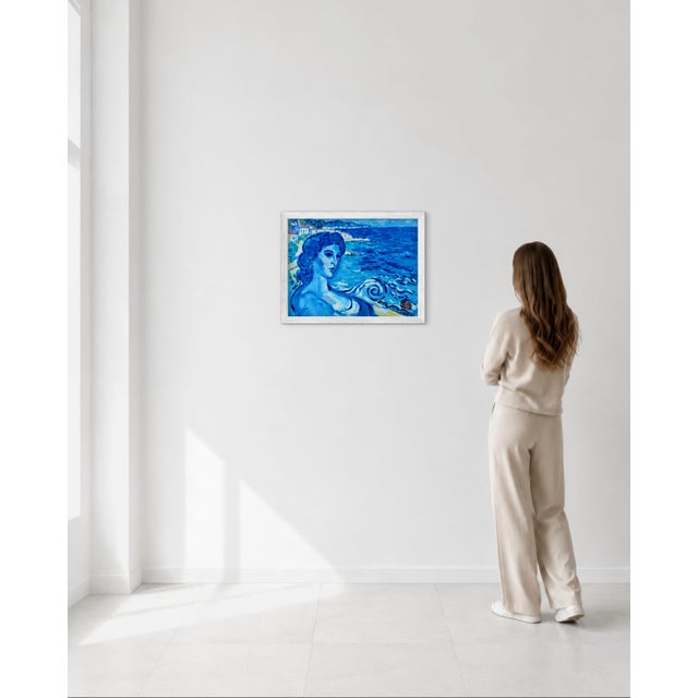 Textile The Blue Hour Mosaic - Original Seascape in Oil - Chagall Inspired For Sale - Image 7 of 14