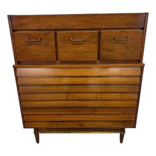Mid-Century Modern American of Martinsville Dania Walnut High Chest For Sale