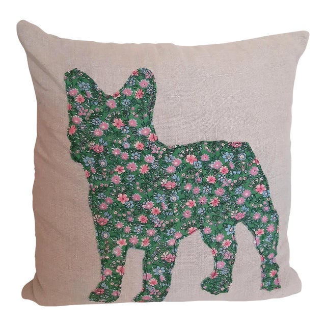 French Chintz Bulldog Puppy Dog Pillow XL For Sale