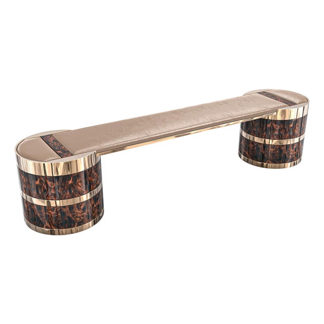 "Rossetto" Bench With Burl Walnut and Bronze Details, Hand Made For Sale