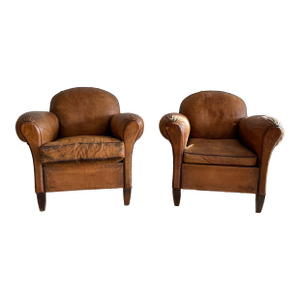 Antique Pair French Leather Chairs