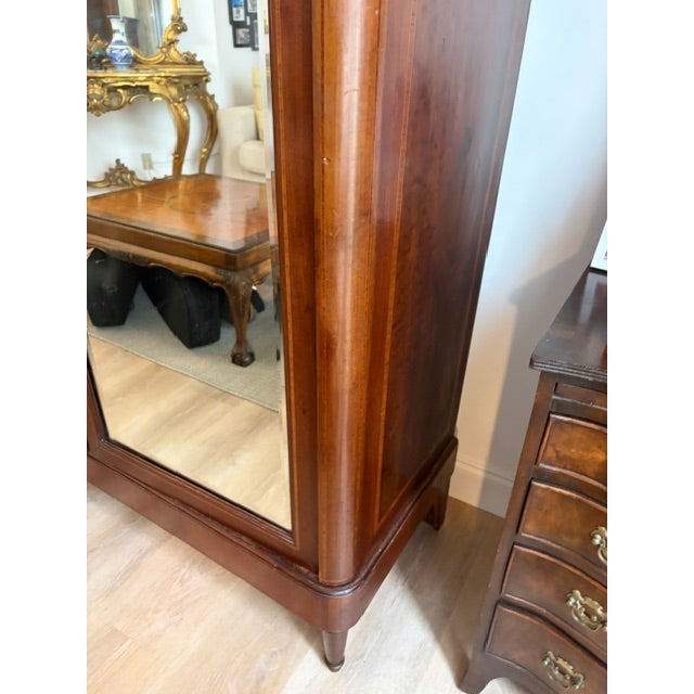 Brass Antique French Empire Mahogany Mirrored Armoire For Sale - Image 8 of 16