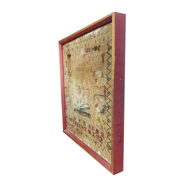 Victorian Framed 1824 Needlework “Sampler” With Animal Themes & Typical Alphabet and Numerical Patterns For Sale - Image 3 of 5