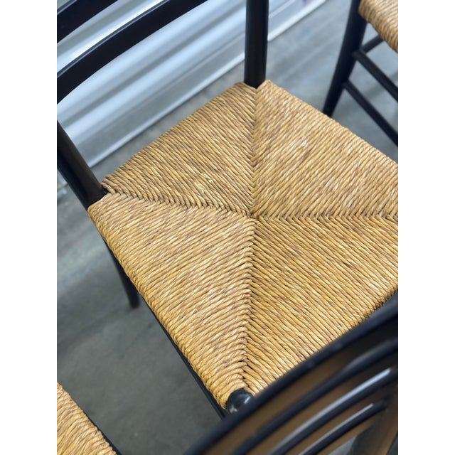 Set of 5 Italian Black Ladder Back Dining Chairs With Rush Seats, 1960s For Sale In Philadelphia - Image 6 of 12