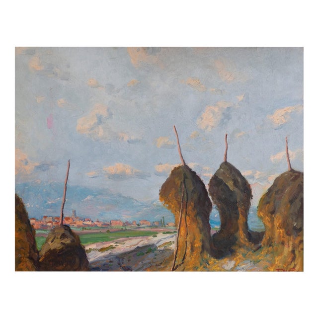 Ramon Trulls Pons, Impressionist Haystack Landscape, Oil on Canvas For Sale