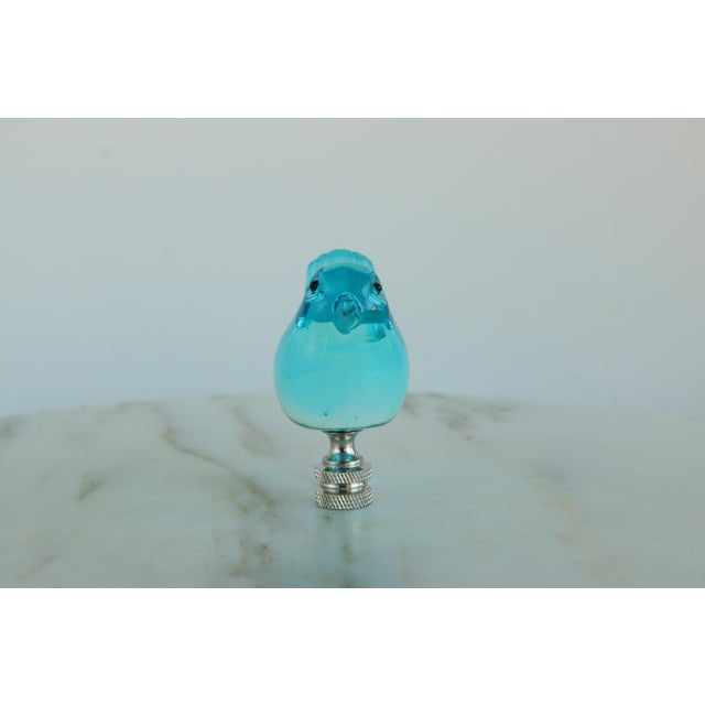 Glass Bluebird Lamp Finials on Chrome Hardware - A Pair For Sale - Image 11 of 12