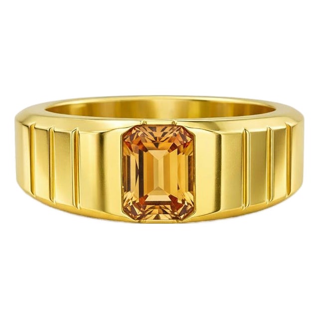 Citrine Solitaire Ring for Men Silver, Gold, Size 9.5 For Sale