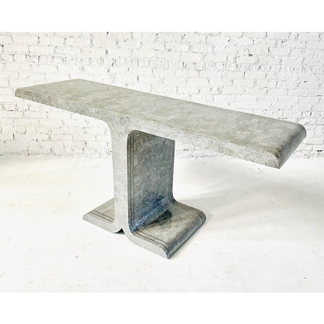 Mid-Century Modern Maitland Smith Tessellated Marble W/Brass Inlay Console, 1970 For Sale - Image 3 of 7