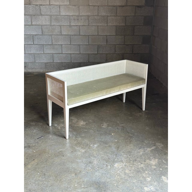 A wonderful mid century modern window bench attributed to Edward Wormley for Dunbar. Bench features a gorgeous white...