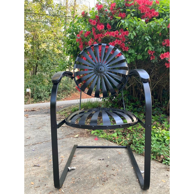 francois carre cantilever garden rocking chair, in semi-gloss black c.1930’s French art deco wrought iron & spring steel...