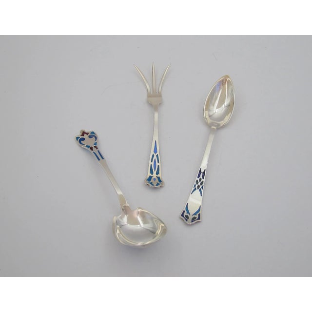 Sterling Silver Plique-a-Jour Enamel Flatware Trio For Sale - Image 10 of 10