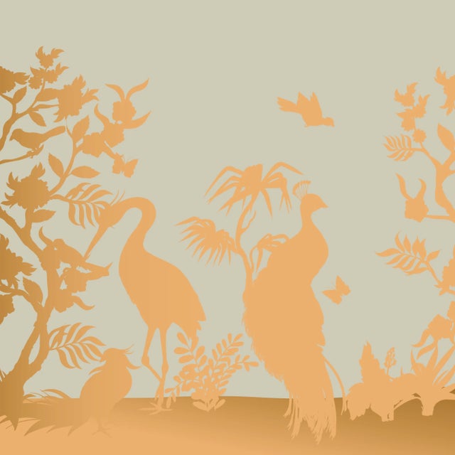 Peacock and Herons Silhouette Fabric Wall Covering by Chiara Mennini for Midsummer-Milano, in New conditions. Designed...