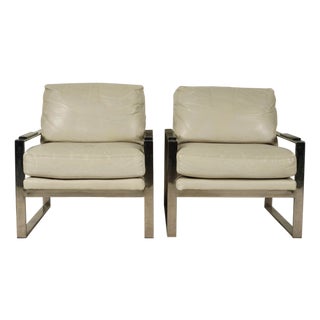 Late 20th Century Pair of Modernist Michael Weiss Collection Leather & Chrome Armchairs by Vanguard Furniture For Sale