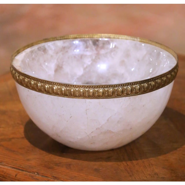 2010s Large Brazilian Carved Rock Crystal and Gilt Bronze Mount Table Bowl For Sale - Image 5 of 6