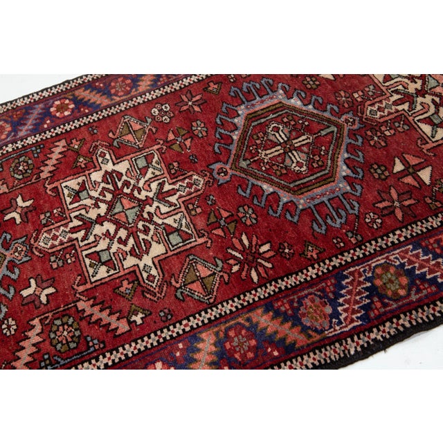 Tribal Vintage Red Heriz Wool Runner Handmade With a Tribal Design For Sale - Image 3 of 8