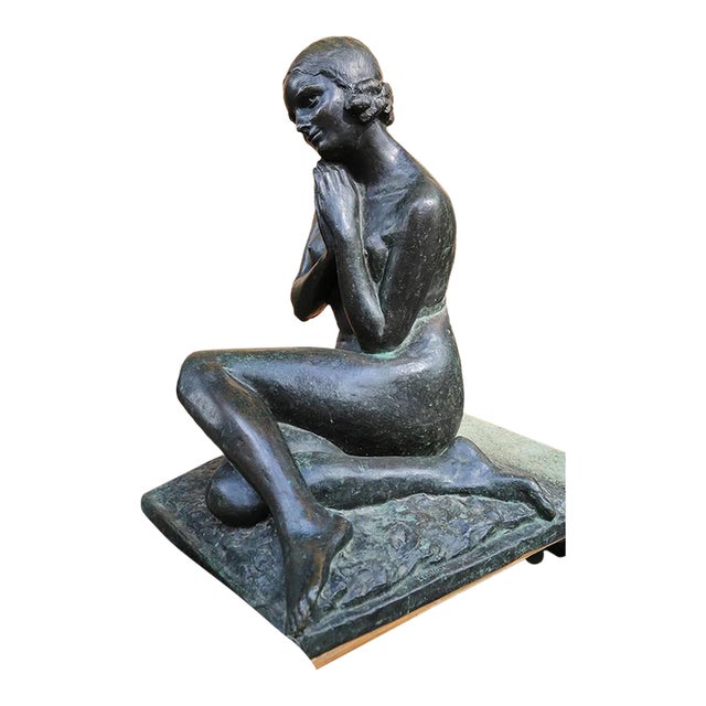 Mid 20th Century Nude Seated Girl - Leonida Bronze For Sale
